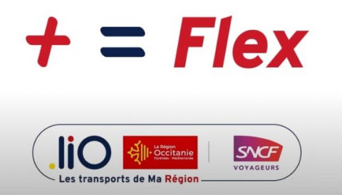 Texte indiquant "La Région Occitanie présente plus égale Flex"